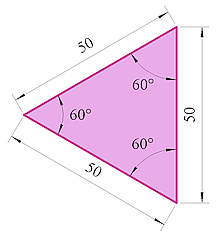 Gleichseitiges Dreieck mit Innenwinkel 60° und Seitenlänge 
50 mm